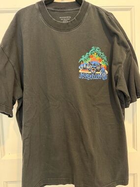 AllSaints Black Ribbed Collar Crewneck Tee